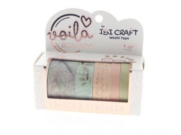 WASHI TAPE BOX 5 ROLLOS 4mt c/u BUTTER - IBICO