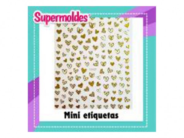 MINI ETIQUETAS AUTOADHE CORAZON ORO - SUPERMOLDES