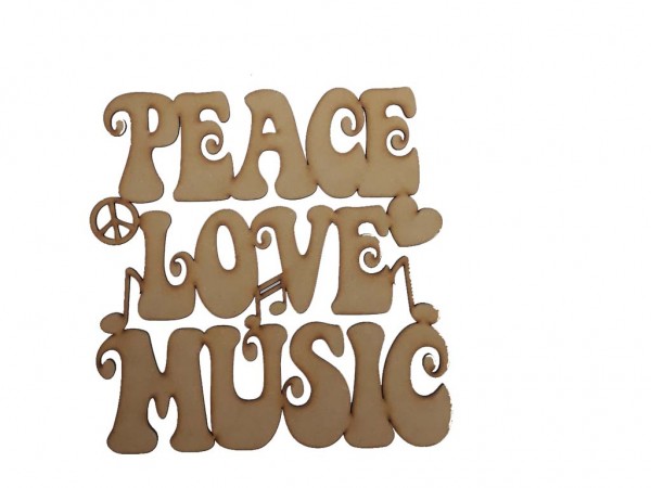 PALABRA PEACE LOVE MUSIC 11x11 - IND DEL ARTE / CORTE LASER