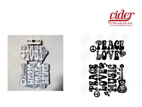SELLOS SC145/PEACE LOVE MUSIC x2 9cm - IND DEL ARTE / CORTE LASER