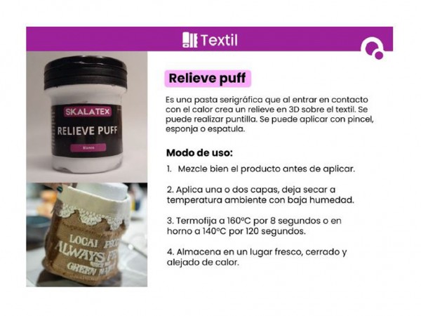 PUFF RELIEVE TEXTIL 125cc BLANCO - SKALATEX