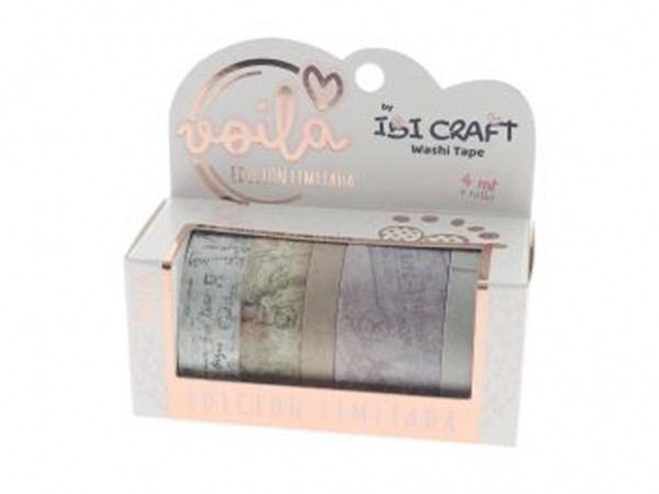 WASHI TAPE BOX 5 ROLLOS 4mt c/u STAMP - IBICO